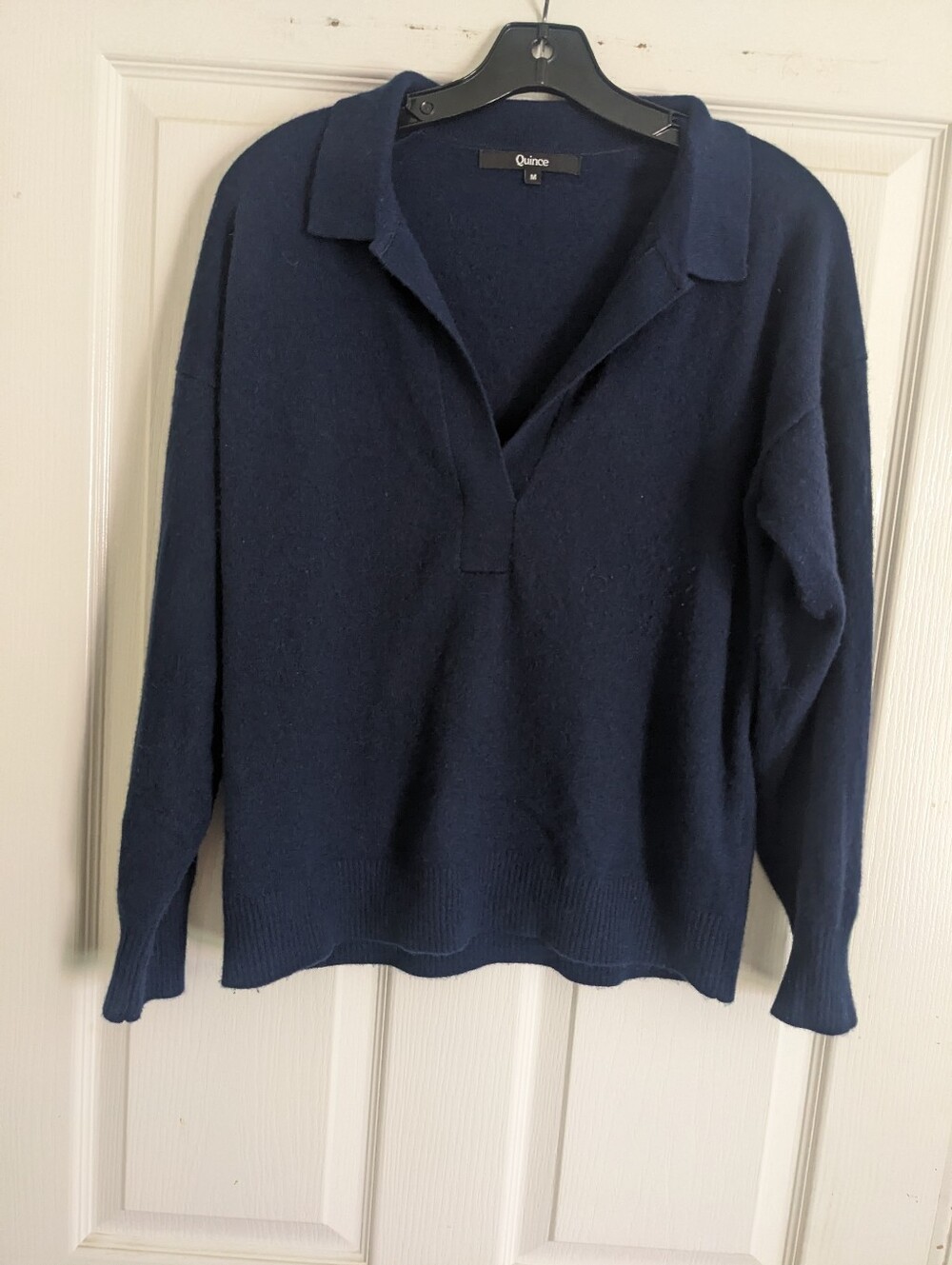 Quince  CashmereNavy V-Neck Collared Pullover Sweater Some Pilling See Photo
